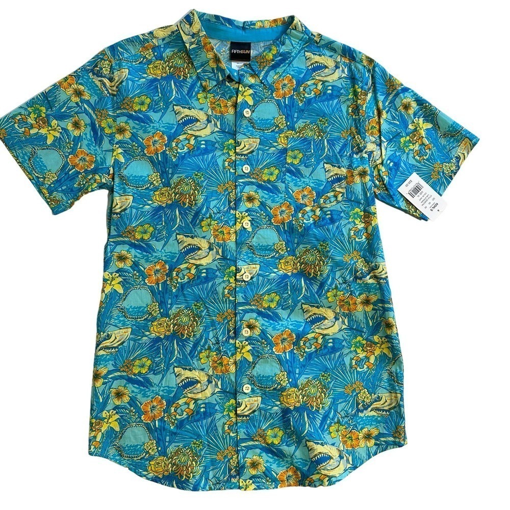 NWT Fifth Sun Lots of Sharks Button Down Mint Boys XL